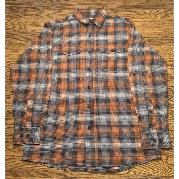 Red Head Brand‎ Co. Long Sleeve Mens Large Orange Grey Flannel Button Up Shirt - Picture 1 of 16